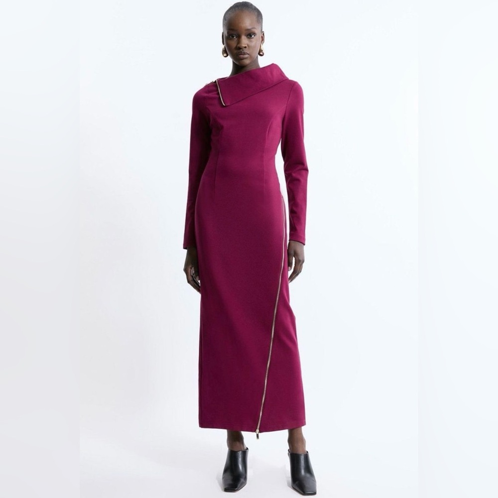 NWT size Medium Karen Millen Ponte Zip Detail Midi Dress